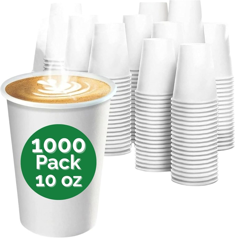 GreenWipe 10 oz white paper cups — 1000 per case